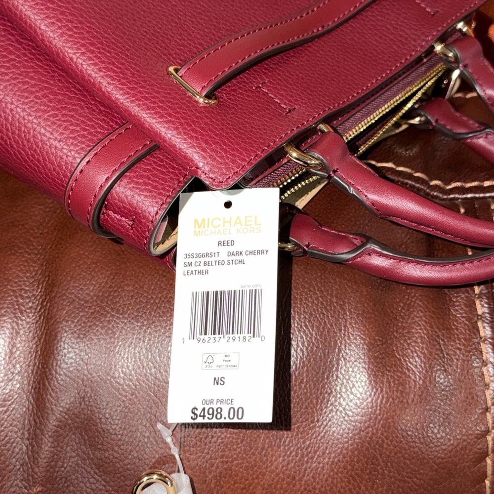 SOLD NEW Michael Kors Reed Dark Cherry Leather Small Belted Crossbody Bag - Picture 13 of 15